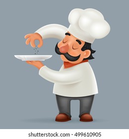 Chef Cook Serving Food Realistic Cartoon Character Design Isolated Vector Illustrator