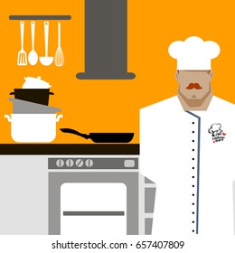 Chef Cook Serving Food Realistic Cartoon Character Design