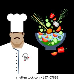 Chef Cook Serving Food Realistic Cartoon Character Design