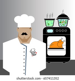 Chef Cook Serving Food Realistic Cartoon Character Design