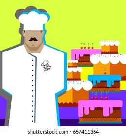 Chef Cook Serving Food Realistic Cartoon Character Design