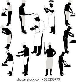 chef cook silhouette collection - vector 