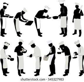 Chef Cook Silhouette Set - vector