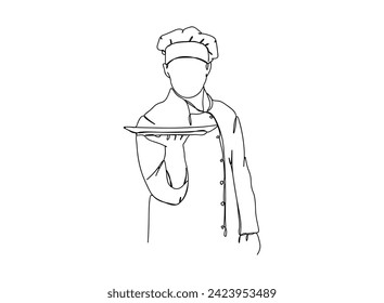 Chef cook Single Line Drawing