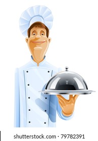 chef cook with tray and lid vector illustration isolated on white background