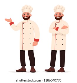 Chef cook in two poses. Vector illustration in cartoon style