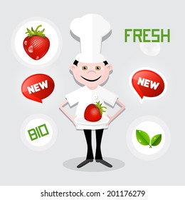 Chef - Cook Vector Illustration with Strawberry on Plate