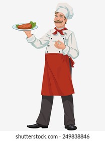 chef with cooked grill steak