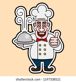 The chef cooked a hot dish logo. Vector illustration