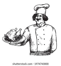 the chef cooked a Peking chicken. vector logo in flat style