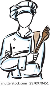 Chef cooker 5 profession work doodle design drawing vector illustration