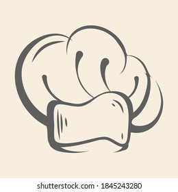Chef cooker cap icon, logo, hand drawn sketch style, outline emblem. Vector 10