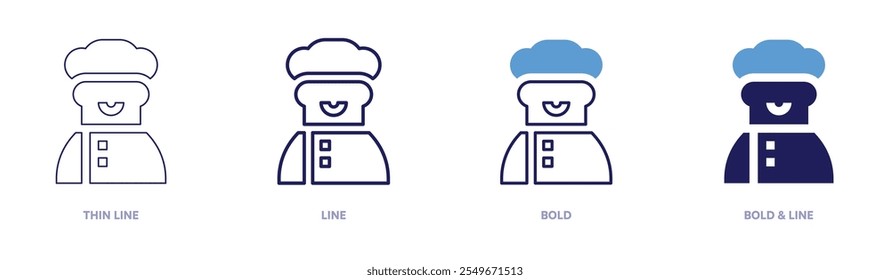 Chef cooker icon in 4 different styles. Thin Line, Line, Bold, and Bold Line. Duotone style. Editable stroke.