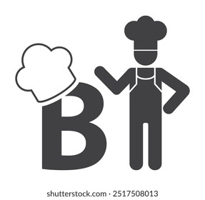 chef cooker person with b letter in hat cap icon