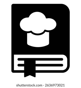 Chef cooker recipe book with bookmark solid icon, culinary cooking concept. Vector graphics. Cook book with chef hat sign on white background, style mobile or design