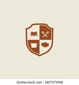 Chef Cooking academy logo in shield shape vector icon symbol badge template