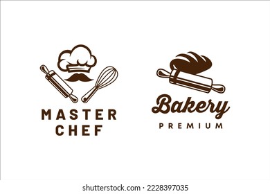 Chef cooking bakery logo premium