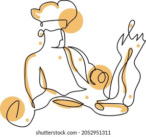Chef cooking big meal food line drawing. Line drawing for social media and print media.