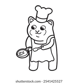 Chef Cooking Cat Icon T-shirt Coloring Transparent Vector Cute Illustration