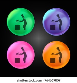 Chef cooking crystal ball design icon in green - blue - pink and orange.