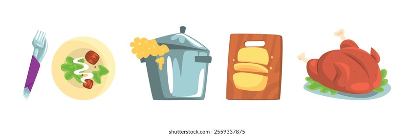 Chef Cooking Different Object and Item Vector Set