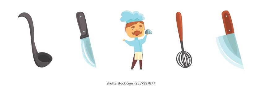 Chef Cooking Different Object and Item Vector Set