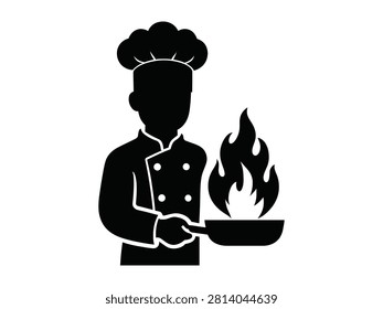 Chef Cooking With Flame Under Pan Illustration Vector Art