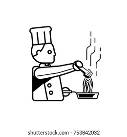 chef cooking fresh spaghetti an outline vector illustration