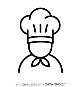 Chef in cooking hat line icon. Restaurant, menu, professional, occupation. Cooking concept. Vector illustration can be used for topics like catering, food, service