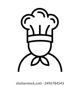 Chef in cooking hat line icon. Restaurant, menu, professional, occupation. Cooking concept. Vector illustration can be used for topics like catering, food, service