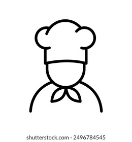 Chef in cooking hat line icon. Restaurant, menu, professional, occupation. Cooking concept. Vector illustration can be used for topics like catering, food, service