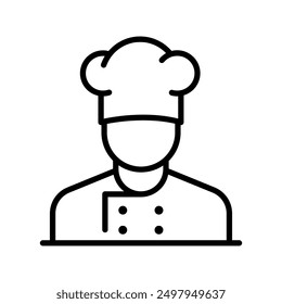 Chef in cooking hat line icon. Restaurant, catering, menu, professional, occupation. Chef Cooking line hat logo, badge, icon, sticker, label, emblem, stamp, symbol, black, line circle, flat vector.