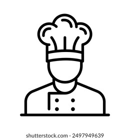 Chef in cooking hat line icon. Restaurant, catering, menu, professional, occupation. Chef Cooking line hat logo, badge, icon, sticker, label, emblem, stamp, symbol, black, line circle, flat vector.