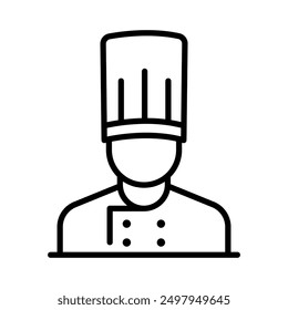 Chef in cooking hat line icon. Restaurant, catering, menu, professional, occupation. Chef Cooking line hat logo, badge, icon, sticker, label, emblem, stamp, symbol, black, line circle, flat vector.