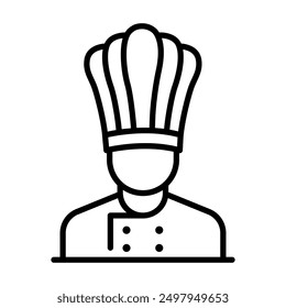 Chef in cooking hat line icon. Restaurant, catering, menu, professional, occupation. Chef Cooking line hat logo, badge, icon, sticker, label, emblem, stamp, symbol, black, line circle, flat vector.