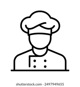 Chef in cooking hat line icon. Restaurant, catering, menu, professional, occupation. Chef Cooking line hat logo, badge, icon, sticker, label, emblem, stamp, symbol, black, line circle, flat vector.