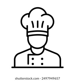 Chef in cooking hat line icon. Restaurant, catering, menu, professional, occupation. Chef Cooking line hat logo, badge, icon, sticker, label, emblem, stamp, symbol, black, line circle, flat vector.