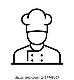 Chef in cooking hat line icon. Restaurant, catering, menu, professional, occupation. Chef Cooking line hat logo, badge, icon, sticker, label, emblem, stamp, symbol, black, line circle, flat vector.