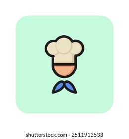 Chef in cooking hat line icon. Restaurant, menu, professional, occupation. Cooking concept. Vector illustration can be used for topics like catering, food, service