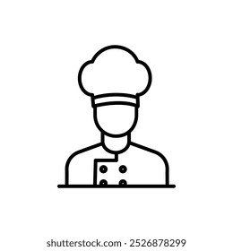 Chef in cooking hat line icon. Restaurant, catering, menu, professional, occupation.