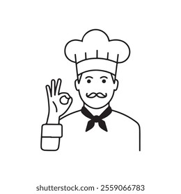 Chef in cooking hat line icon. Restaurant, catering, menu, professional, occupation. Chef Cooking line hat logo, badge, icon, sticker, label, emblem, stamp, symbol, black, line circle, flat vector.