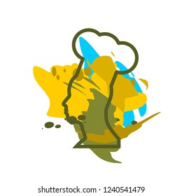 Chef in a cooking hat silhouette. Kitchen simple thin line icon. Brush stroke backdrop