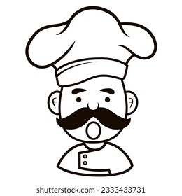 Chef in a cooking hat Simple Line Art Symbol vector outline logo. Kitchen simple black icon. Portraits of employees in line art. Linear flat vector collection isolated on white background
