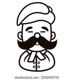 Chef in a cooking hat Simple Line Art Symbol vector outline logo. Kitchen simple black icon. Portraits of employees in line art. Linear flat vector collection isolated on white background

