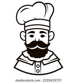 Chef in einem Kochhut Simple Line Art Symbol Vektorgrafik-Logo. Küche einfache schwarze Symbol. Porträts von Mitarbeitern in Line Art. Lineare, flache Vektorgrafik-Sammlung einzeln auf weißem Hintergrund
