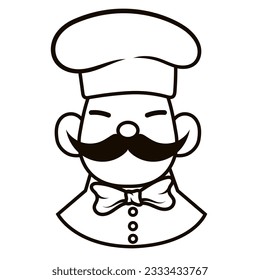 Chef in a cooking hat Simple Line Art Symbol vector outline logo. Kitchen simple black icon. Portraits of employees in line art. Linear flat vector collection isolated on white background
