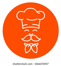Chef in a cooking hat vector outline logo.  Icon in the orange circle.