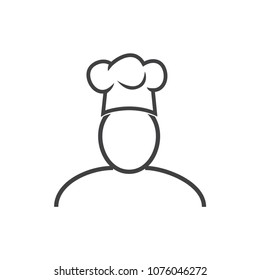Chef in a cooking hat vector outline logo. Kitchen simple black icon. Monochrome graphic Art.