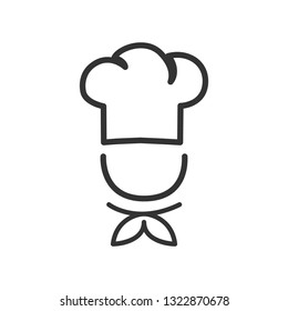 Chef in a cooking hat vector outline logo. Kitchen simple black icon.