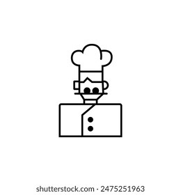 Chef in a cooking hat vector outline logo. Kitchen simple black icons.